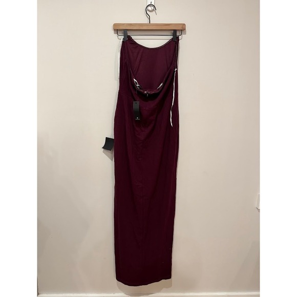Lulus Burgundy Strapless High Slit Maxi Dress Formal Evening Gown XL - Picture 7 of 13